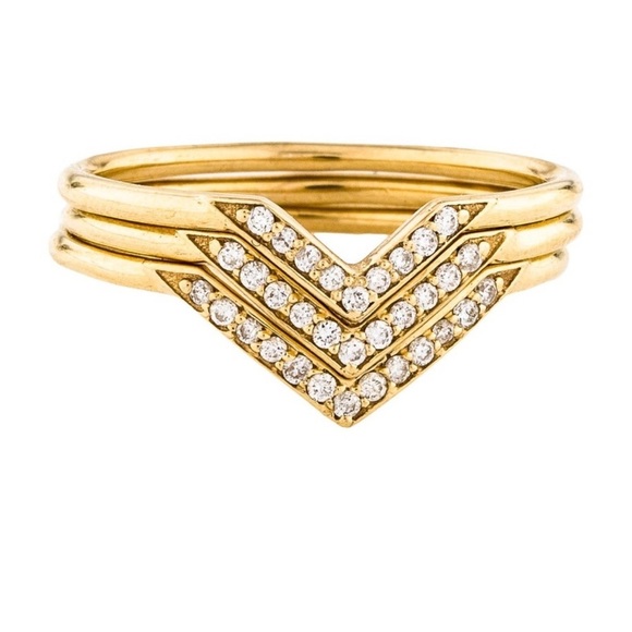 Sydney Evan 14K Gold Stacking Chevron Rings with Diamonds - Picture 4 of 5